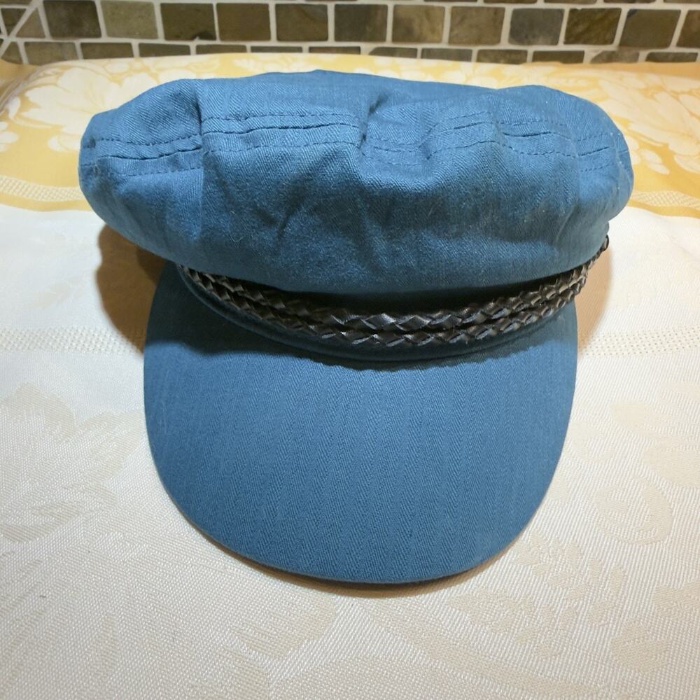 Brixton Fiddler Cap Blue Fisherman Greek Sailor Hat Braided Cord Size M 7¼ 58cm